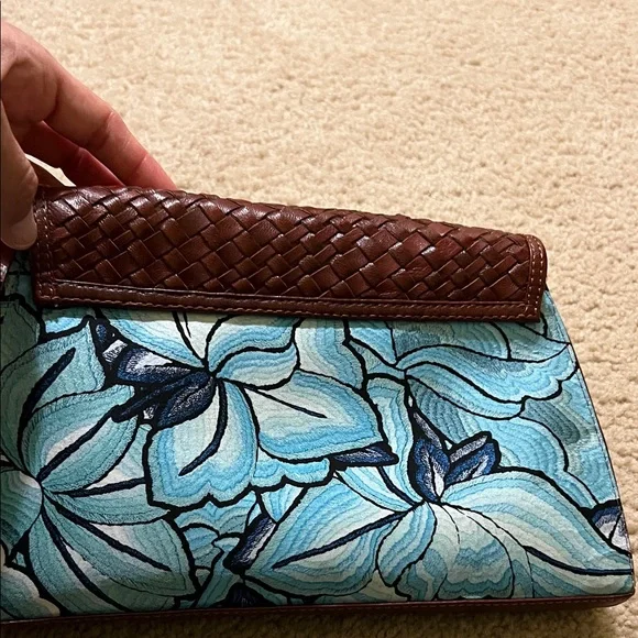 Pineda Covalin Blue and Brown Floral Crossbody Bag - Picture 7 of 8
